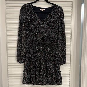 Skies Are Blue Black A-Line Long Sleeve V-Neck Dress